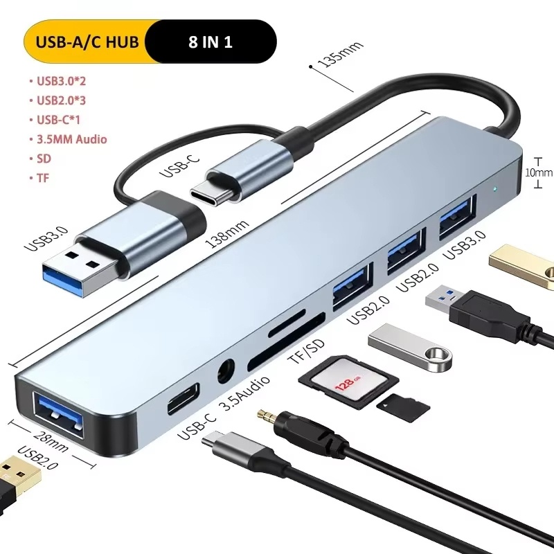 Multi Port Usb Hub - Tip C Hub USB Çoklayıcı 8'i
