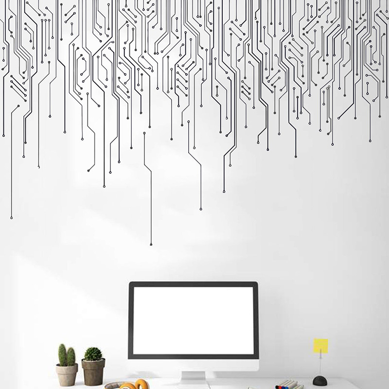 Office Tech Essentials - Bilgisayar IT dekor, devre duvar çıkartması,