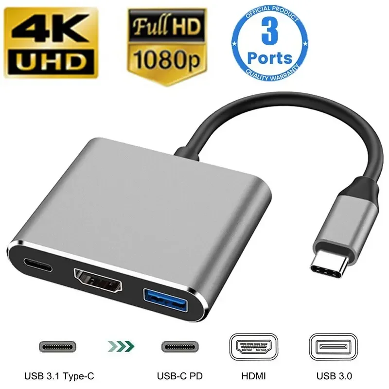 Multi Port Usb Hub - Anahtar/Telefon/Bilgisayar için C Tipi 3'ü 1